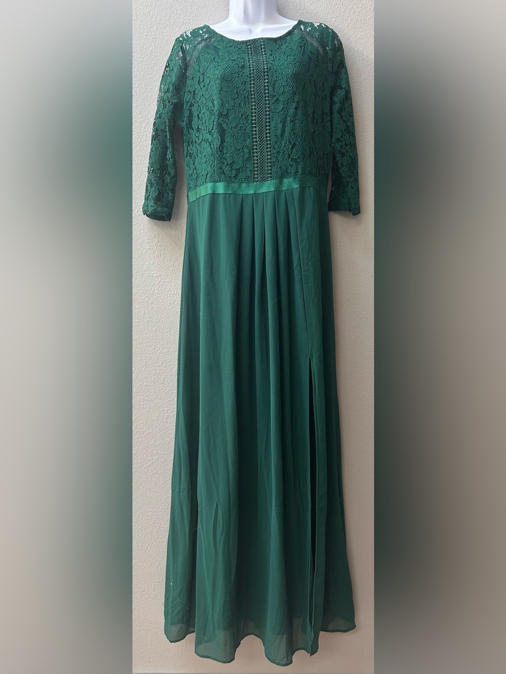 MIUSOL Emerald Green Lace Chiffon Maxi Gown XL Formal Evening Dress